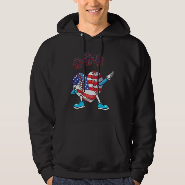 Baseball Heart American Flag Heart 4th of July Sof Hoodie (Vorderseite)