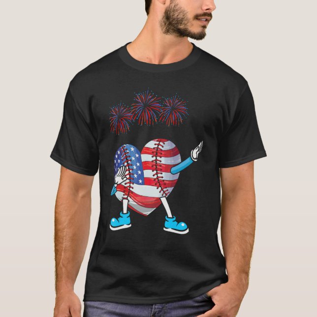 Baseball Heart American Flag Heart 4th of July Sof T-Shirt (Vorderseite)