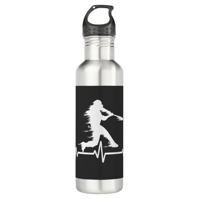 Baseball Heartbeat lustige Baseball-Spieler Edelstahlflasche (Vorderseite)