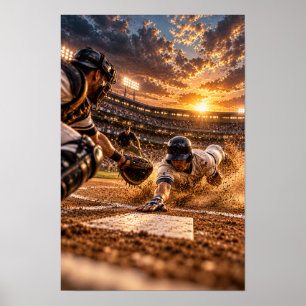 Baseball-Heimplate-Folie – Dramatischer Sonnenunte Poster