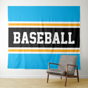 BASEBALL Hellblau Schwarz Orange Streifen Wandteppich
