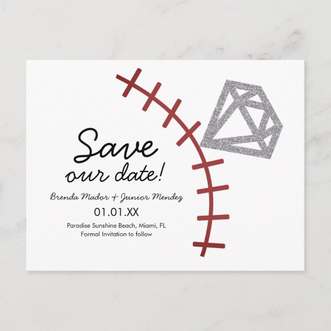 Baseball Homerun Diamond Gem Save the Date Ankündigungspostkarte (Vorderseite)