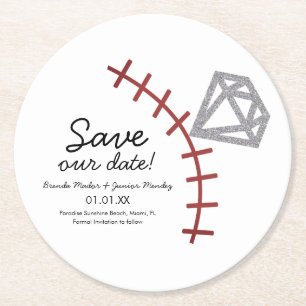 Baseball Homerun Diamond Gem Save the Date Runder Pappuntersetzer