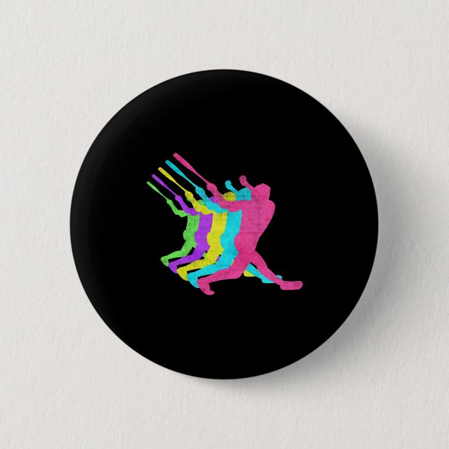Baseball Homerun Hit 80er Farben Design Button (Vorderseite)