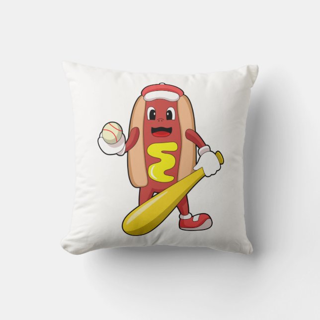 Baseball-Hotdog mit Baseball-Fledermaus Kissen (Vorderseite)