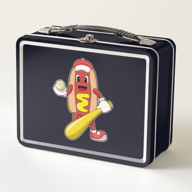 Baseball-Hotdog mit Baseball-Fledermaus Metall Brotdose (Vorderseite)