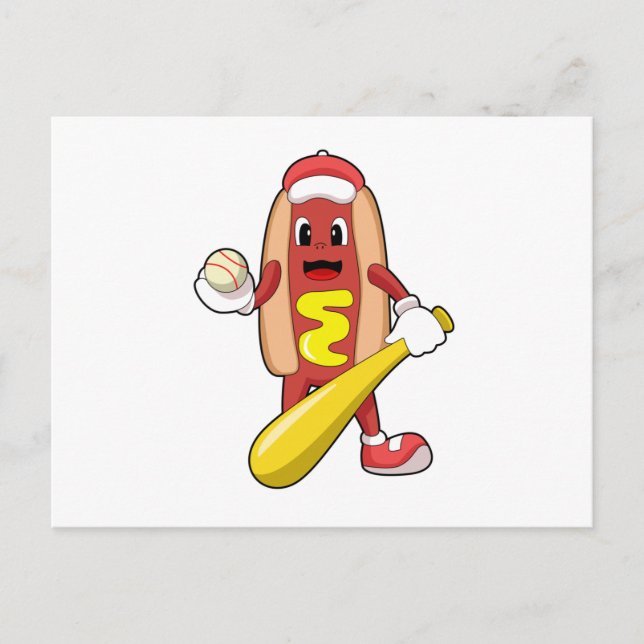 Baseball-Hotdog mit Baseball-Fledermaus Postkarte (Vorderseite)