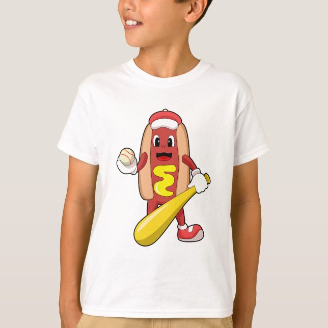 Baseball-Hotdog mit Baseball-Fledermaus T-Shirt (Vorderseite)