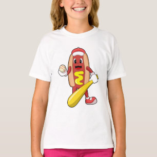 Baseball-Hotdog mit Baseball-Fledermaus T-Shirt