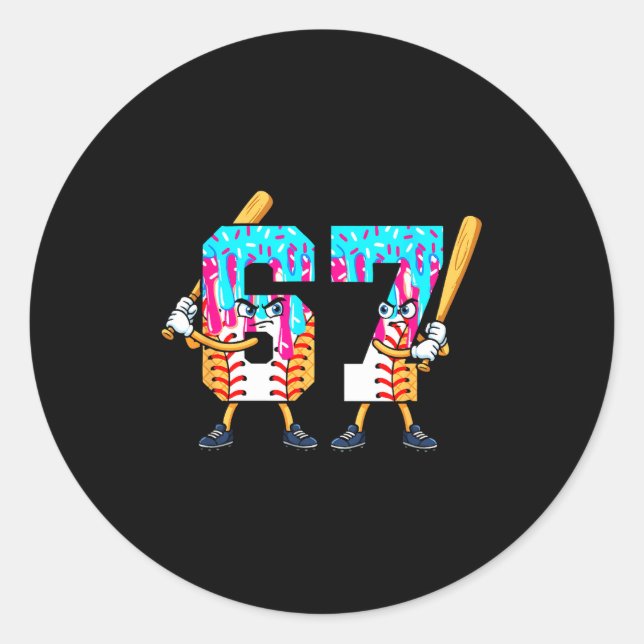 Baseball Ice Cream 67 Six Seven Cool Player 6 7 Dr Runder Aufkleber (Vorderseite)