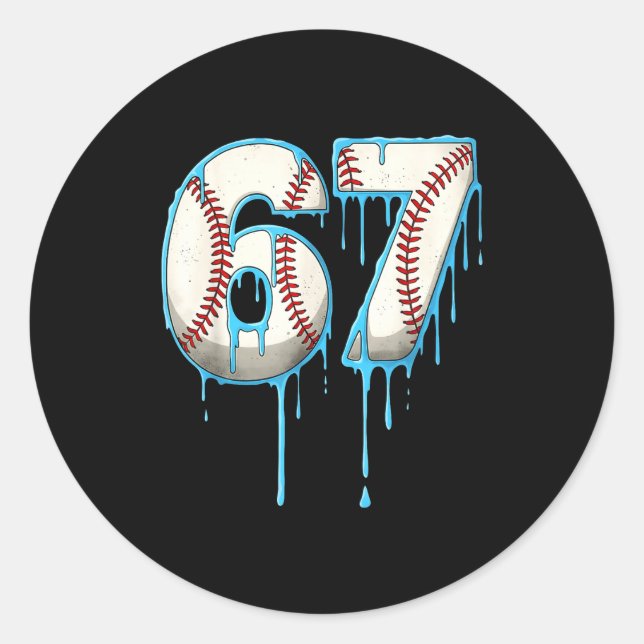 Baseball Ice Cream Drip 67 Six Seven Meme Number 6 Runder Aufkleber (Vorderseite)