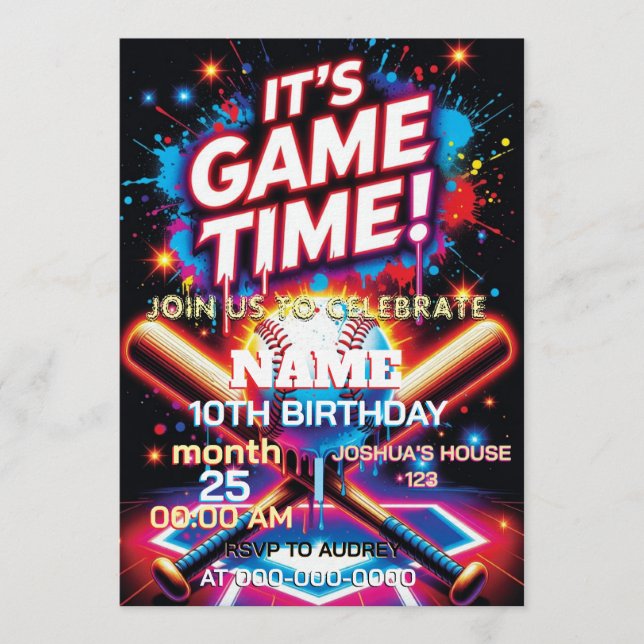 Baseball Ice Cream Drip Birthday Invitation (Devant)