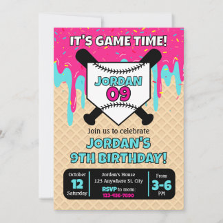 Baseball Ice Cream Drip Birthday Invitation Karte