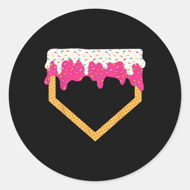 Baseball Ice Cream Dripping Baseball Zuhause Plate Runder Aufkleber (Vorderseite)