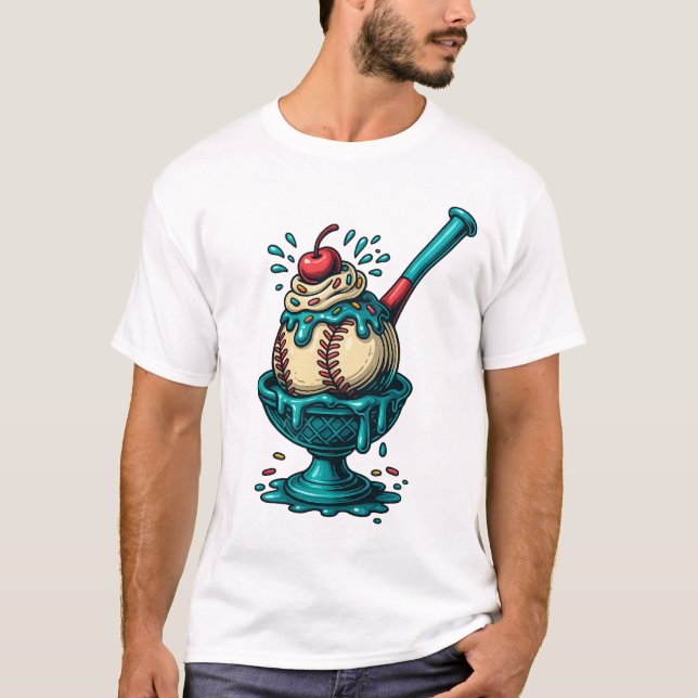 Baseball Ice Cream Sundae Sportdesign T-Shirt (Vorderseite)