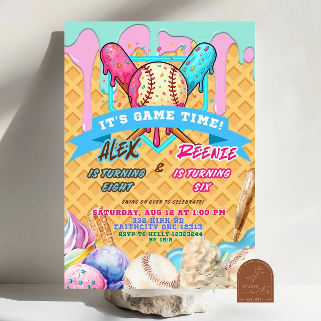 Baseball Ice Cream Tropfen Twins Geburtstagsparty Einladung (Von Creator hochgeladen)