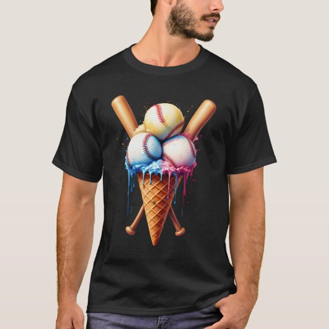 Baseball Ice Creme Cone Sport Lover T-Shirt (Vorderseite)