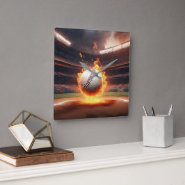 Baseball im Stadion Quadratische Wanduhr