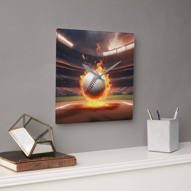 Baseball im Stadion Quadratische Wanduhr (Büro)