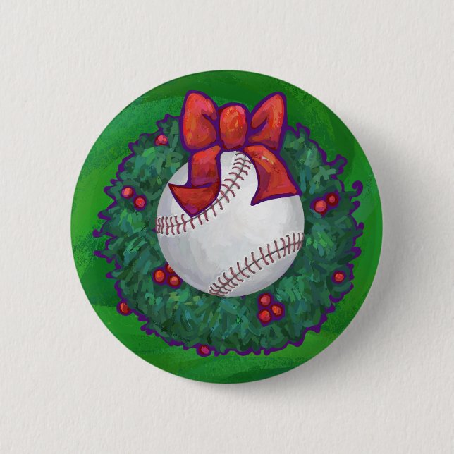 Baseball im Weihnachtskranz Button (Vorderseite)