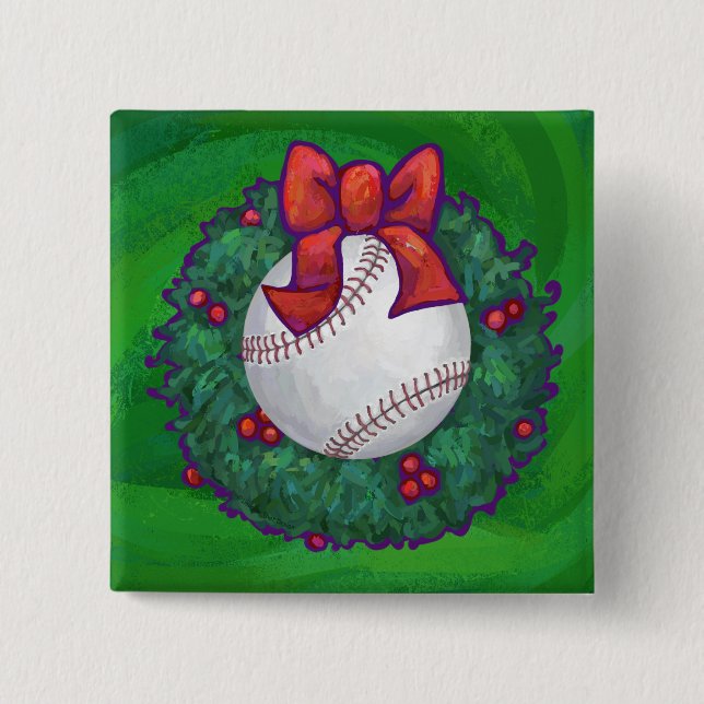 Baseball im Weihnachtskranz Button (Vorderseite)