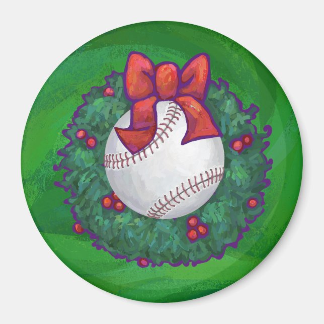 Baseball im Weihnachtskranz Magnet (Vorne)