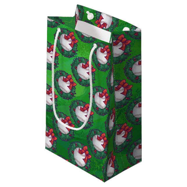 Baseball im Weihnachtskranz-Muster Kleine Geschenktüte (Vorderseite Schrägansicht)