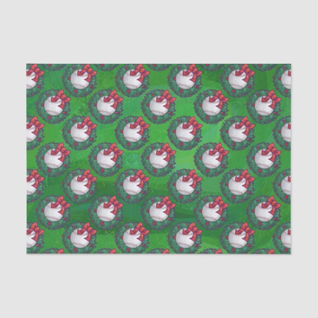Baseball im WeihnachtsKranz-Muster Seidenpapier (Vorderseite)