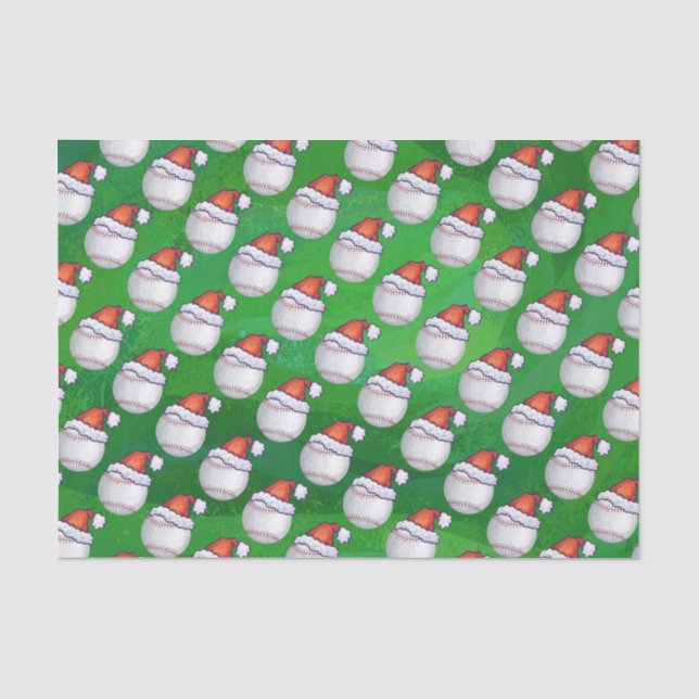Baseball im Weihnachtsmannmütze-Muster auf Grün Seidenpapier (Vorderseite)