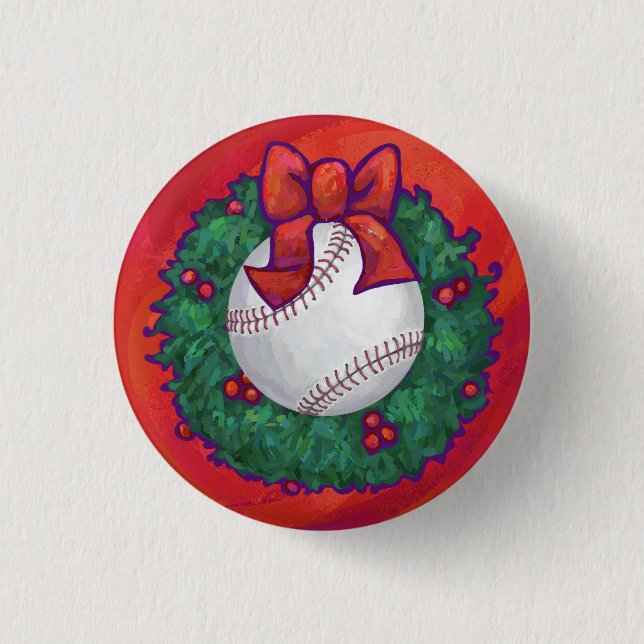 Baseball in Kreath auf Rot Button (Vorderseite)
