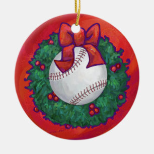 Baseball in Kreath auf Rot Keramikornament