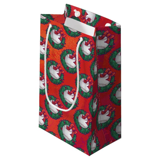 Baseball in Kreath auf Rot Kleine Geschenktüte (Vorderseite Schrägansicht)