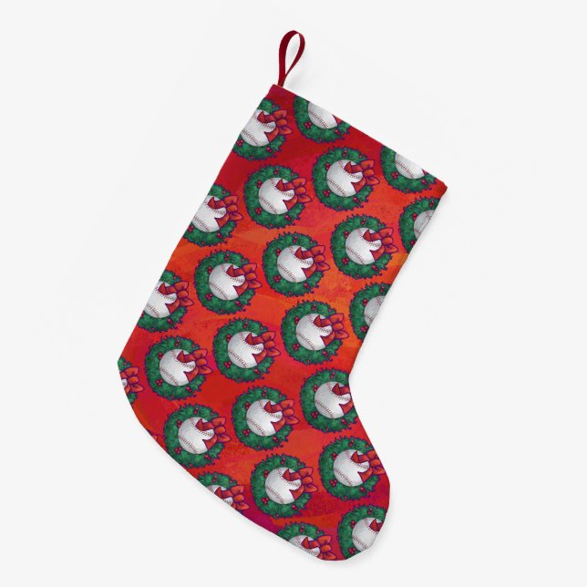 Baseball in Kreath auf Rot Kleiner Weihnachtsstrumpf (Vorderansicht (hängend))