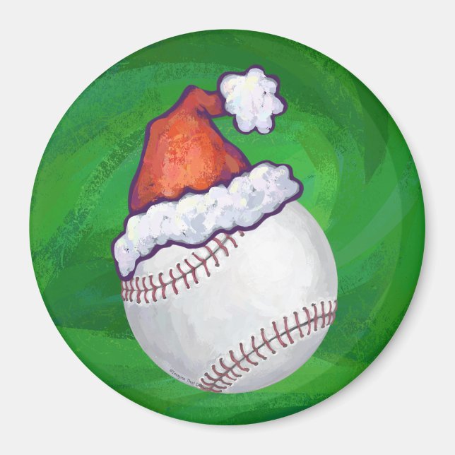 Baseball in Santa Hat on Green Magnet (Vorne)
