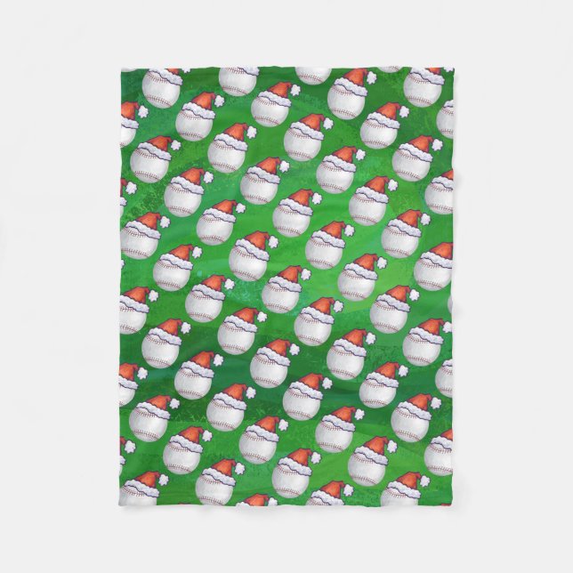Baseball in Weihnachtsmannmütze Pattern auf Grün Fleecedecke (Vorderseite)