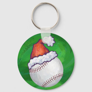 Baseball in Weihnachtsmannmütze über Grün Schlüsselanhänger