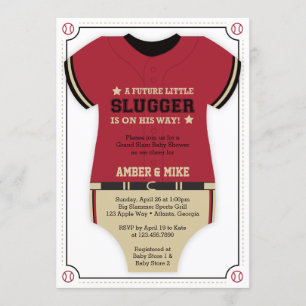 Baseball Jersey Baby Einladung, Red, Black Einladung