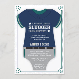 Baseball Jersey Baby Shooter, Blue, Green Einladung