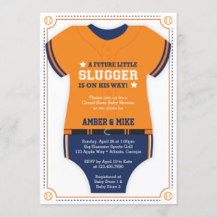 Baseball Jersey Baby Shooter, Blue, Orange Einladung