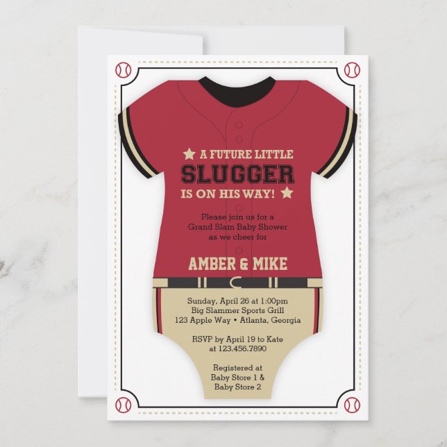 Baseball Jersey Baby Shower Einladung, rot, schwar Einladung (Vorderseite)