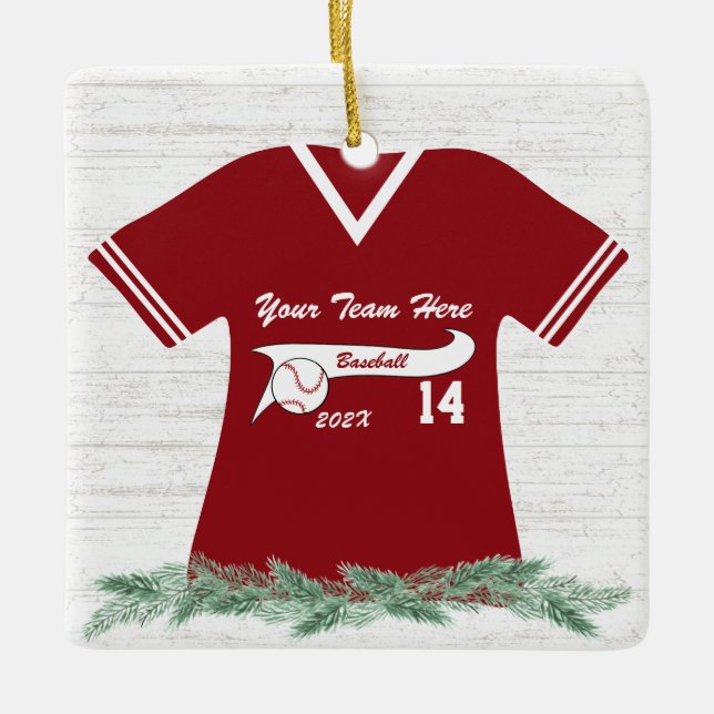 Baseball Jersey, rot und weiß mit Foto Keramikornament (Vorderseite)