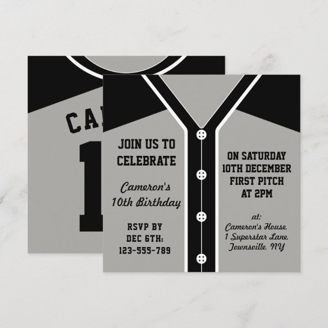 Baseball Jersey Themed Party lädt Template ein Einladung (Vorne/Hinten)