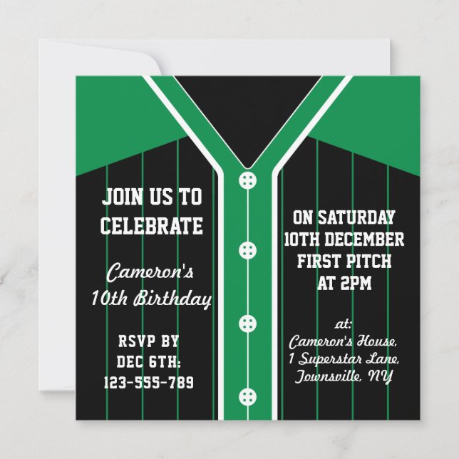 Baseball Jersey Themed Party lädt Template ein Einladung (Vorderseite)