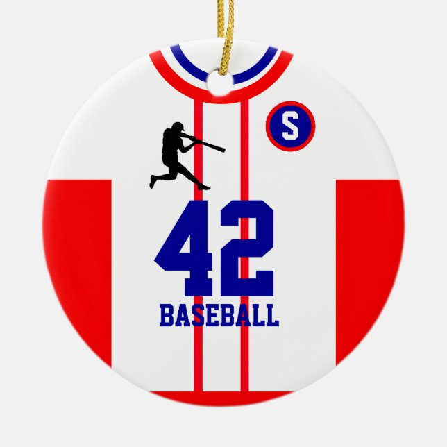 Baseball Jersey White Red Ornament (Vorne)