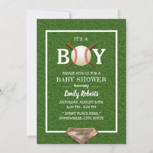 Baseball-Junge Grüne Wiese Baby Shower Einladung