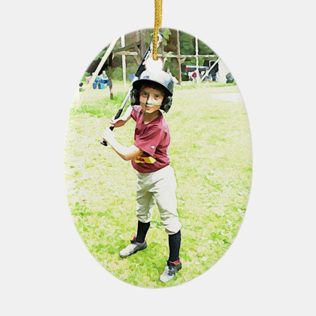 Baseball-Junge Keramik Ornament (Vorne)