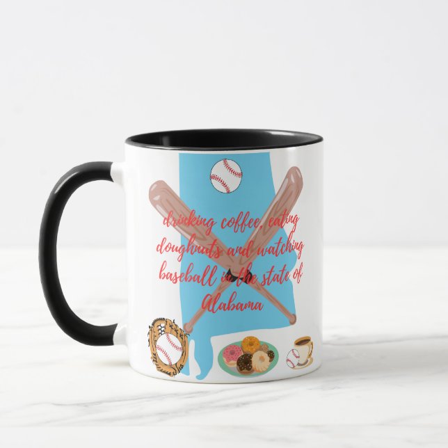 Baseball, Kaffee und Donuts in Alabama  Tasse (Links)