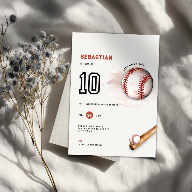 Baseball Kids Party 10th Birthday Invitation Einladung (Baseball 10th birthday invitation)