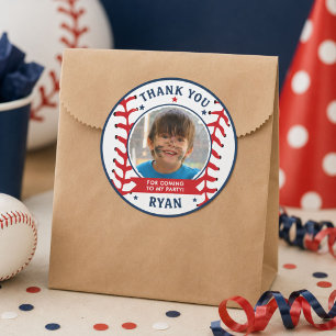 Baseball-Kinder-Foto-Geburtstags-Dankeschön  Runder Aufkleber