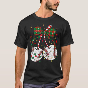 Baseball-Kirschen Coquette-Schleife Weihnachts-Kir T-Shirt